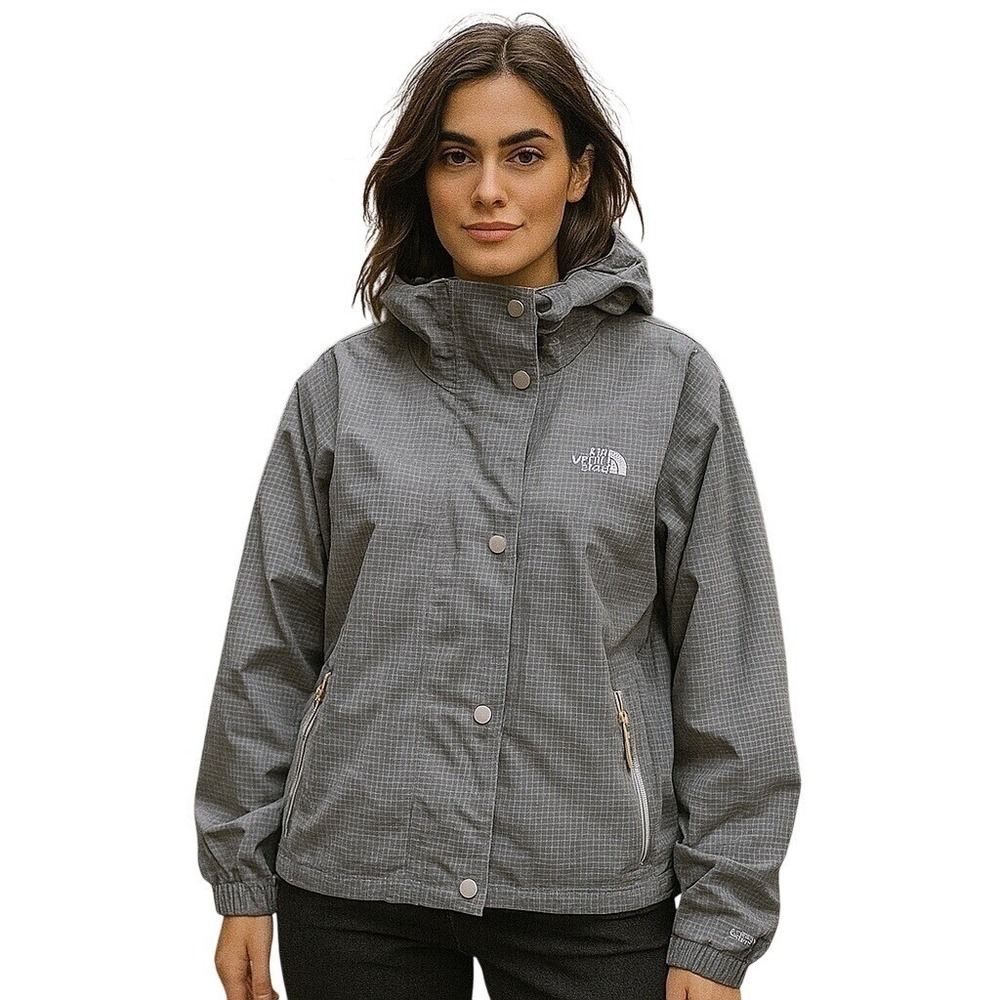 The North Face Gray Checkered Lightweight Jacket Outdoor Adventure Womens XL NWT